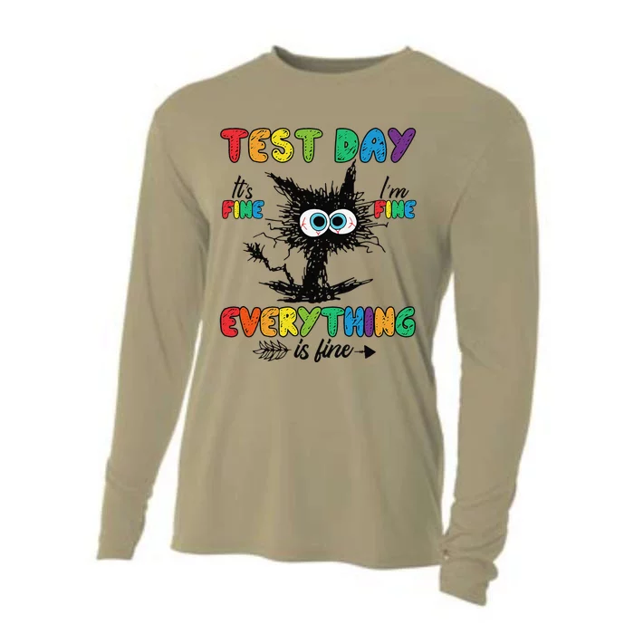 Test Day Funny Stressed Cat Teacher Student Testing Day Cooling Performance Long Sleeve Crew