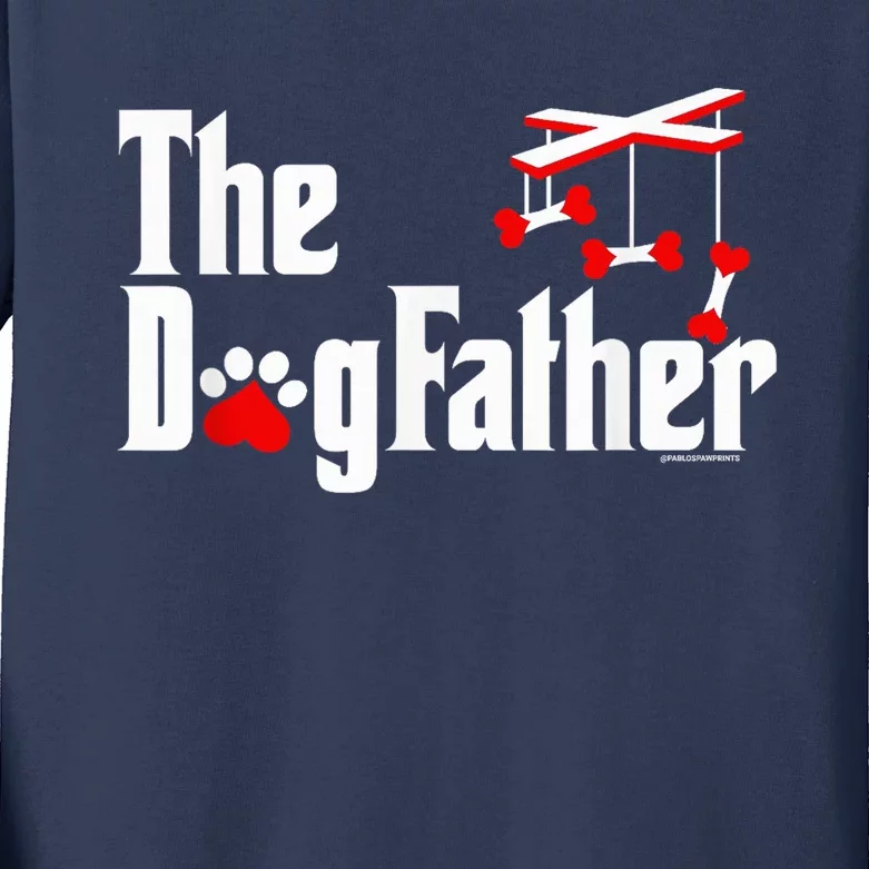 The Dogfather Funny Cute Dog Fathers Day Dad Doggo Paw Fur Dog Dad Kids Long Sleeve Shirt