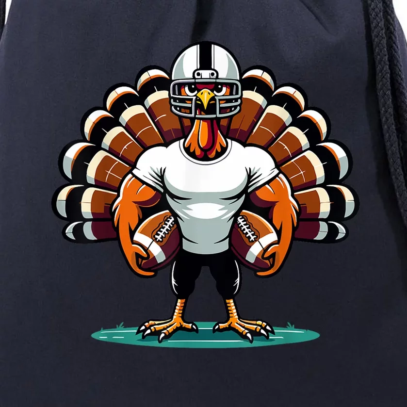 Turkey Day Football Player Kids Fall Thanksgiving Drawstring Bag