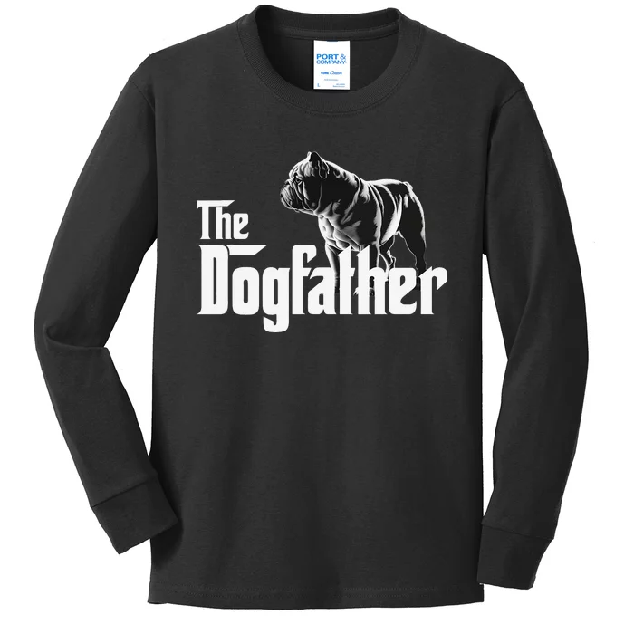 The Dogfather Funny Bulldog Kids Long Sleeve Shirt