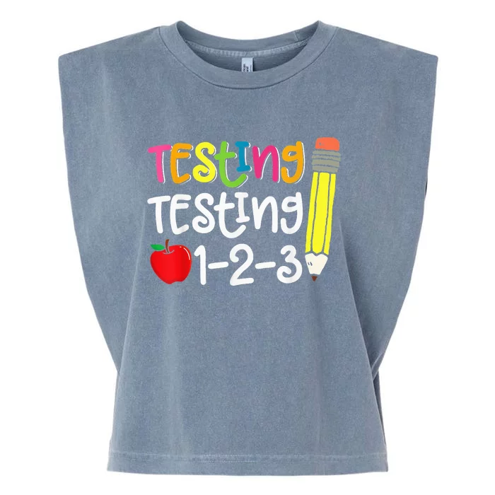 Testing Day For Teacher Testing Testing 123 Cute Test Day Garment-Dyed Women's Muscle Tee