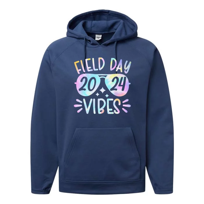 Tie Dye Field Day Vibes Funny For Teacher Field Day 2024 Performance Fleece Hoodie