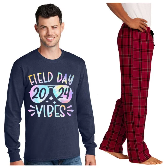 Tie Dye Field Day Vibes Funny For Teacher Field Day 2024 Long Sleeve Pajama Set