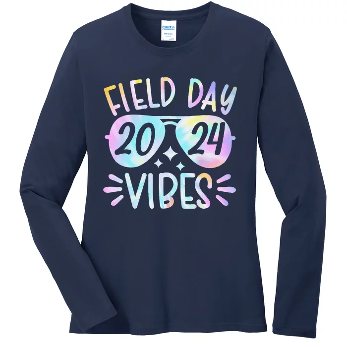 Tie Dye Field Day Vibes Funny For Teacher Field Day 2024 Ladies Long Sleeve Shirt