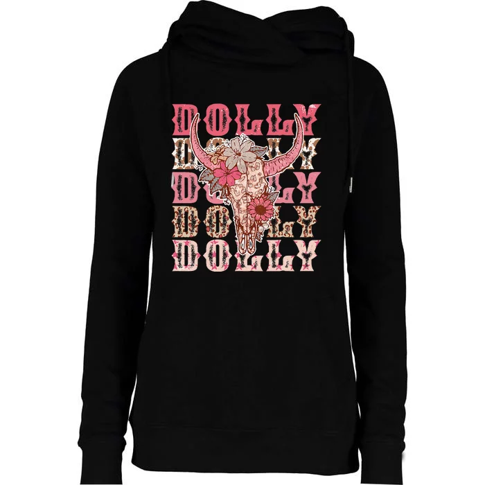 Trendy Dolly First Name Guitar Pink Cowgirl Western Womens Funnel Neck Pullover Hood