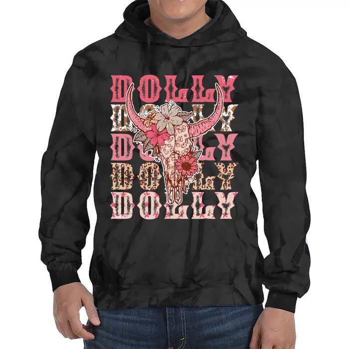 Trendy Dolly First Name Guitar Pink Cowgirl Western Tie Dye Hoodie