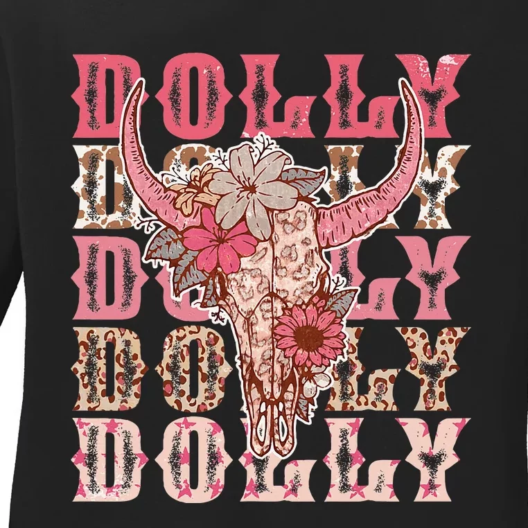 Trendy Dolly First Name Guitar Pink Cowgirl Western Ladies Long Sleeve Shirt