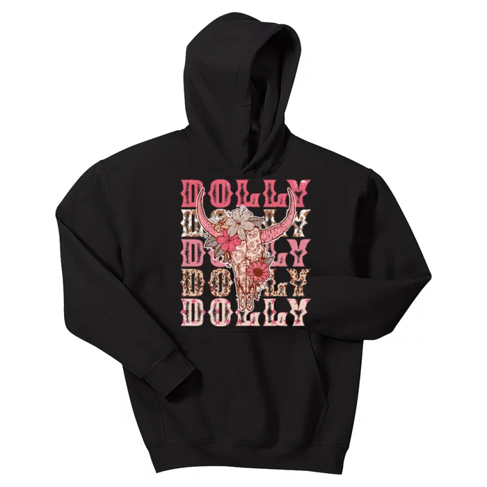 Trendy Dolly First Name Guitar Pink Cowgirl Western Kids Hoodie