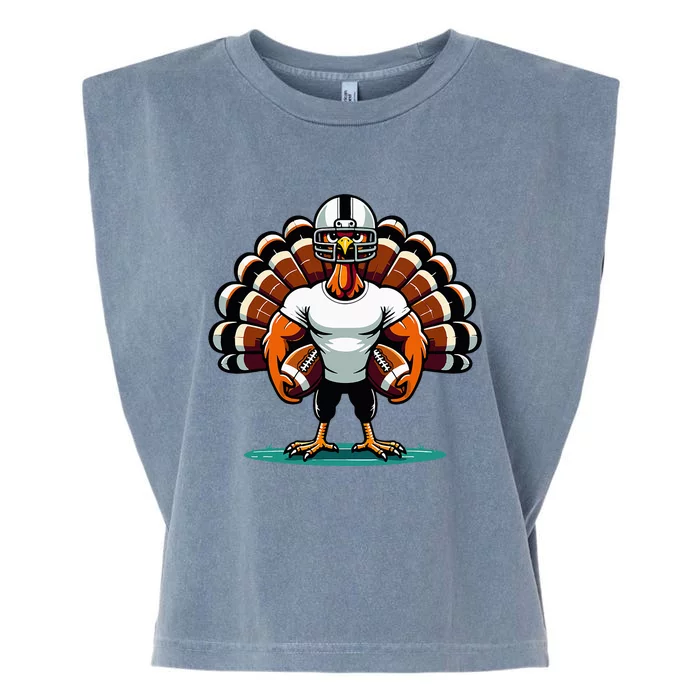 Turkey Day Football Player Fall Thanksgiving Garment-Dyed Women's Muscle Tee