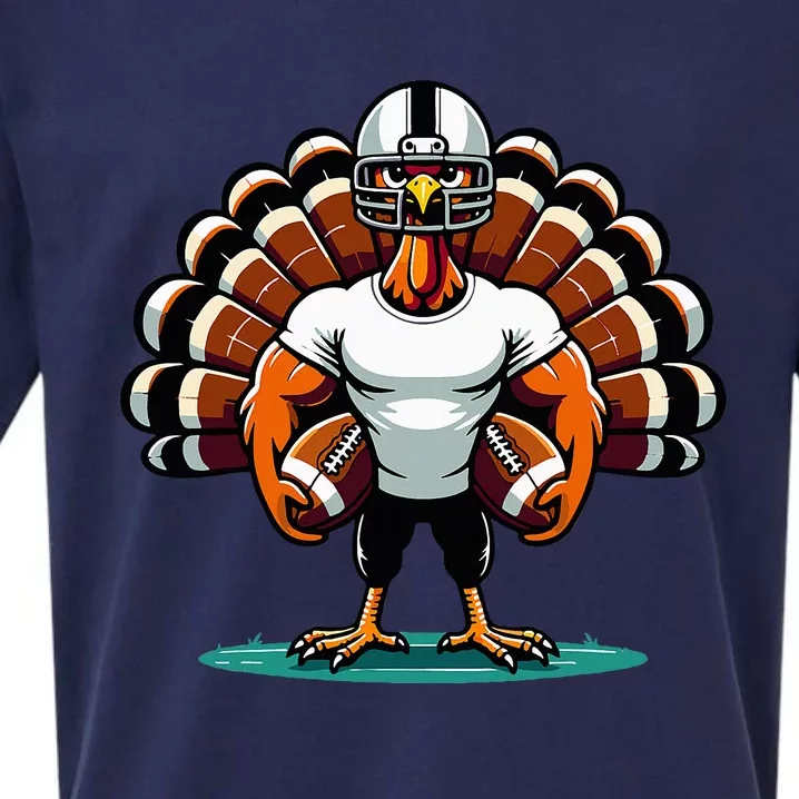 Turkey Day Football Player Fall Thanksgiving Sueded Cloud Jersey T-Shirt