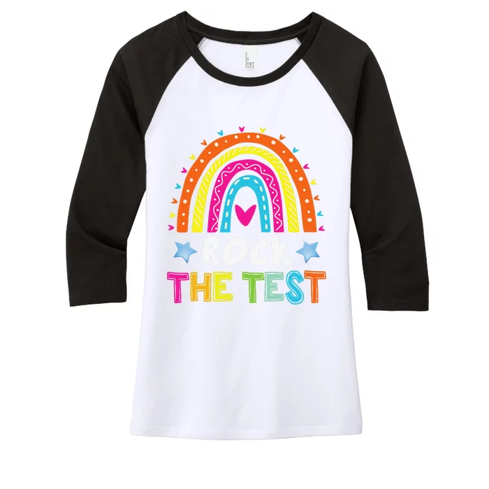 Test Day Funny Rock The Test Teacher Testing Day Rainbow Women's Tri-Blend 3/4-Sleeve Raglan Shirt