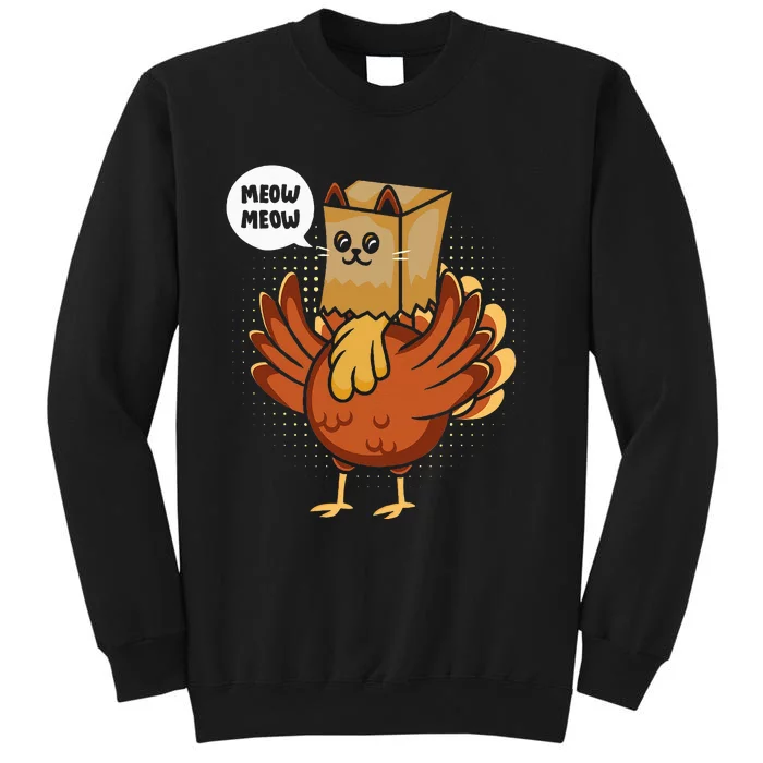 Thanksgiving Day Fake Cat Turkey Meow Tall Sweatshirt