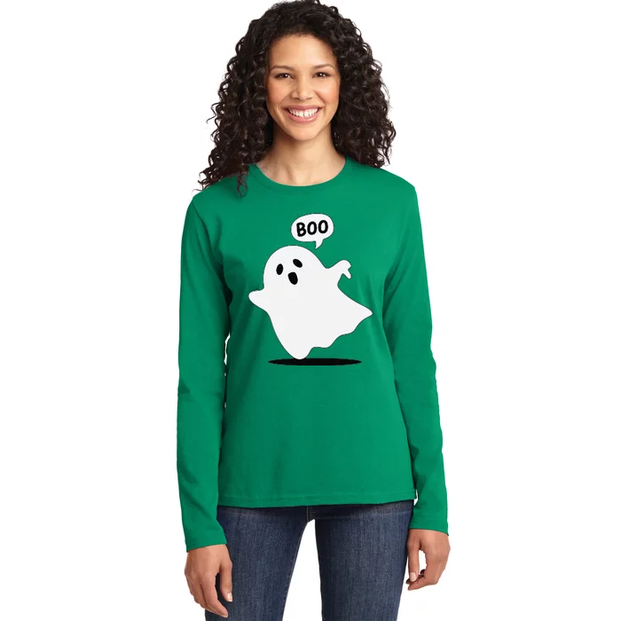 Thumbs Down Ghost Screaming Boo Disapproval Ghost Halloween Ladies Long Sleeve Shirt