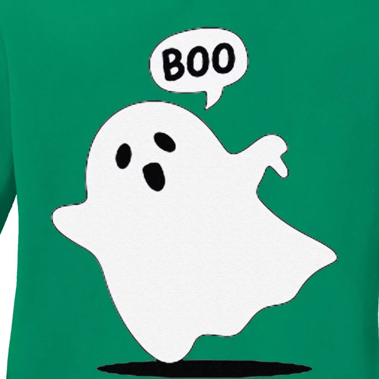 Thumbs Down Ghost Screaming Boo Disapproval Ghost Halloween Ladies Long Sleeve Shirt