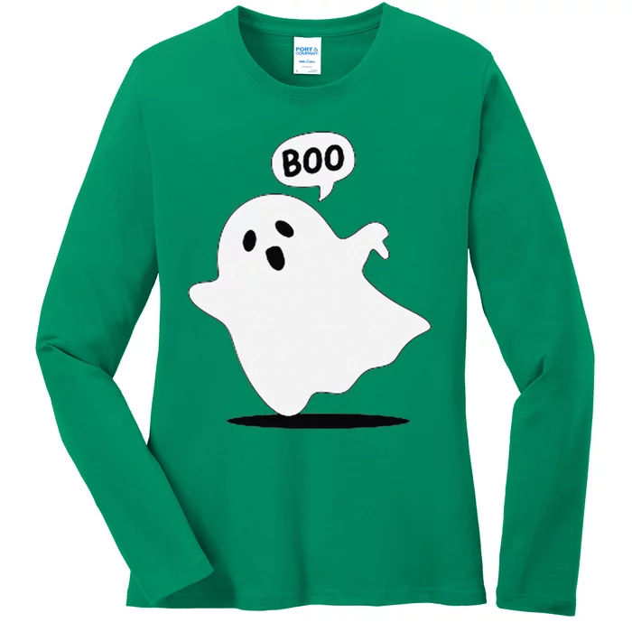 Thumbs Down Ghost Screaming Boo Disapproval Ghost Halloween Ladies Long Sleeve Shirt