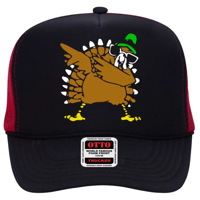 Turkey Day Gift Funny Dabbing Turkey Thanksgiving Day Gift High Crown Mesh Trucker Hat