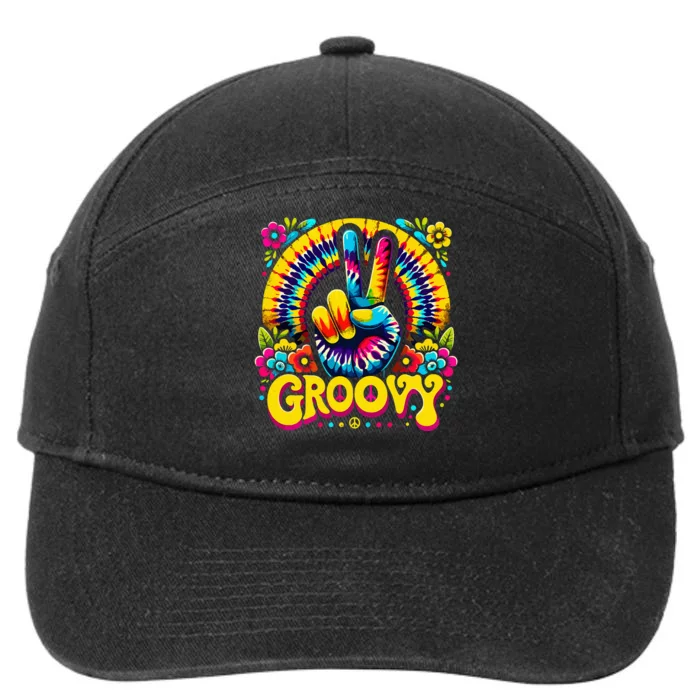 Tie Dye Groovy Peace Sign Hippie 7-Panel Snapback Hat