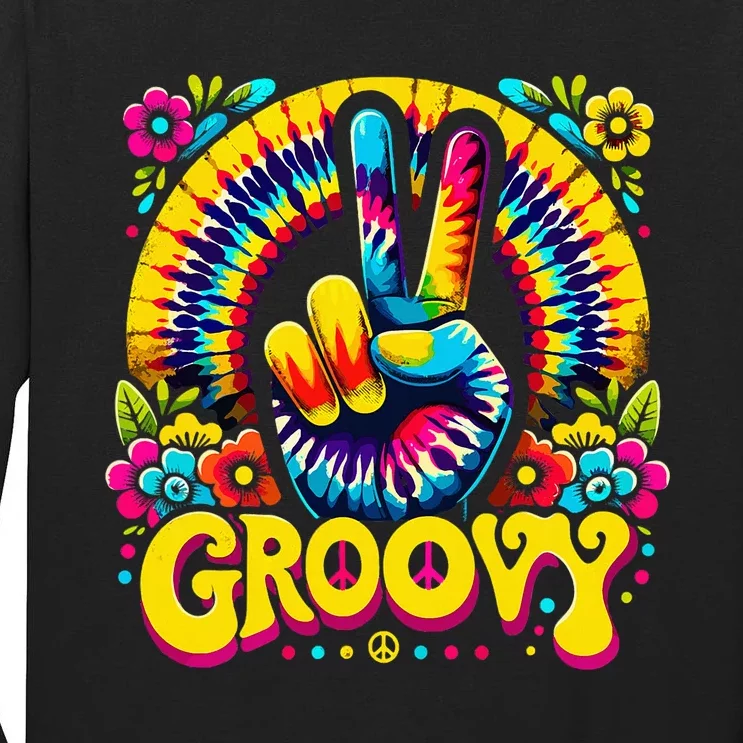 Tie Dye Groovy Peace Sign Hippie Tall Long Sleeve T-Shirt