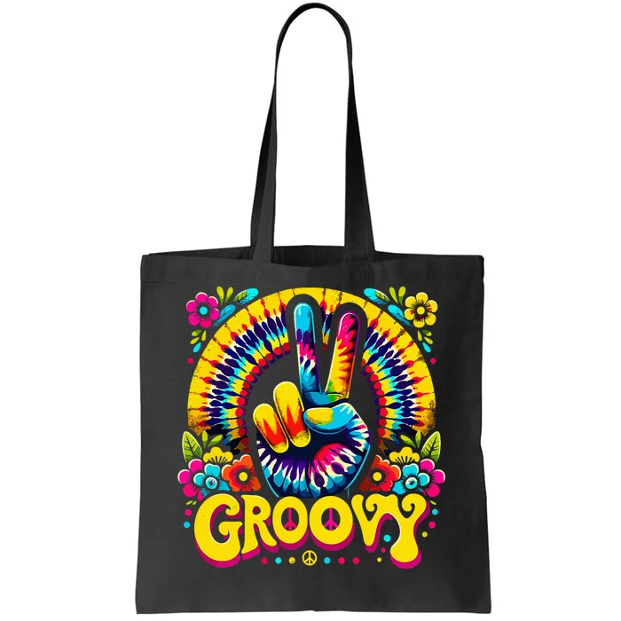 Tie Dye Groovy Peace Sign Hippie Tote Bag