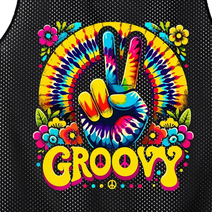 Tie Dye Groovy Peace Sign Hippie Mesh Reversible Basketball Jersey Tank