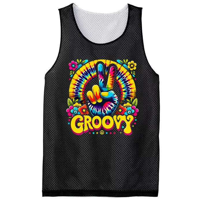 Tie Dye Groovy Peace Sign Hippie Mesh Reversible Basketball Jersey Tank