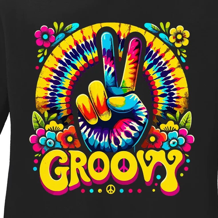 Tie Dye Groovy Peace Sign Hippie Ladies Long Sleeve Shirt