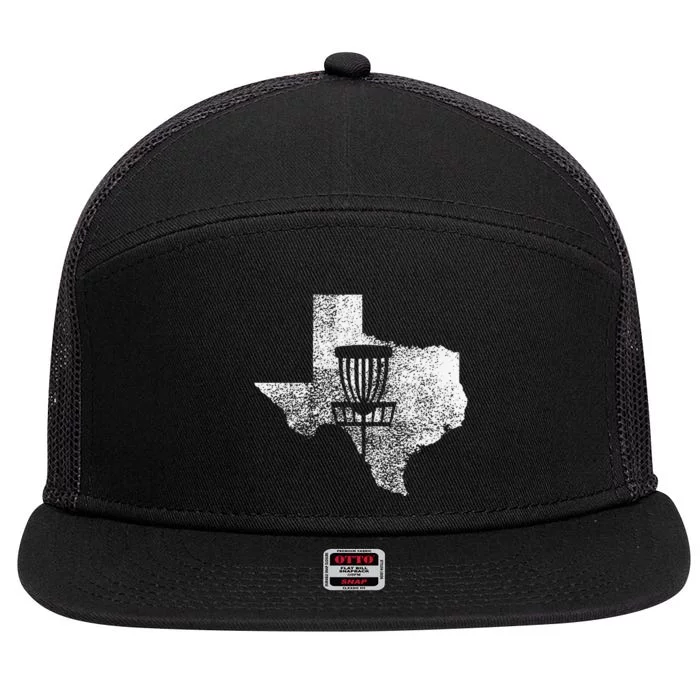 Texas Disc Golf State With Basket Distressed 7 Panel Mesh Trucker Snapback Hat