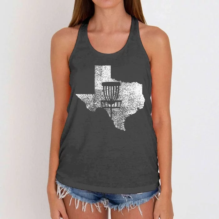 Texas Disc Golf State With Basket Distressed Women's Knotted Racerback Tank