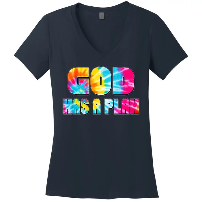 Tie Dye God Has A Plan Women's V-Neck T-Shirt