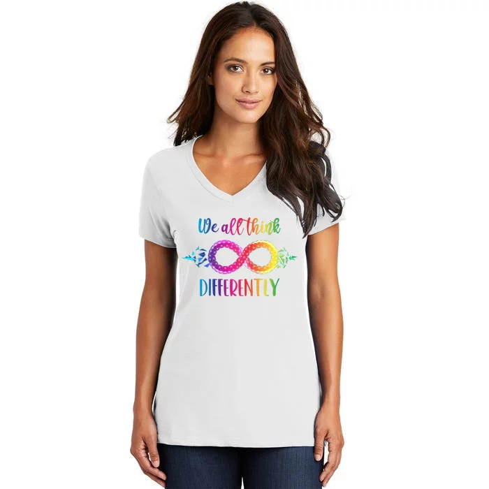 Think Differently Glass Infinity Symbol Autism Awareness Women's V-Neck T-Shirt