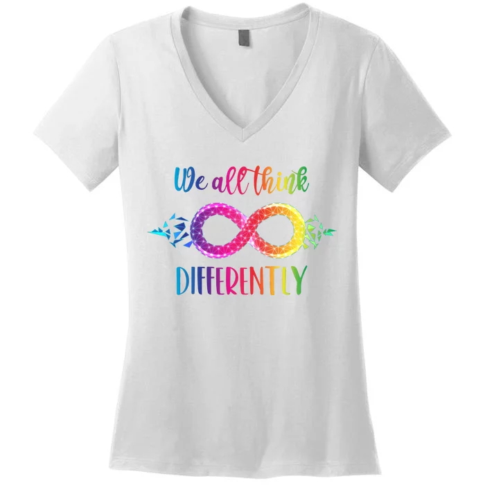 Think Differently Glass Infinity Symbol Autism Awareness Women's V-Neck T-Shirt