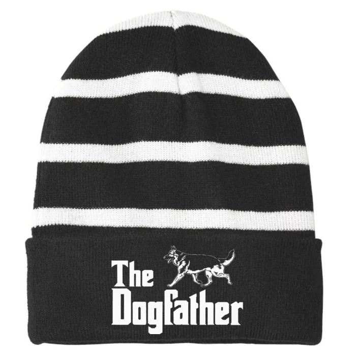 The Dogfather German Shepherd Funny Gift Striped Beanie with Solid Band