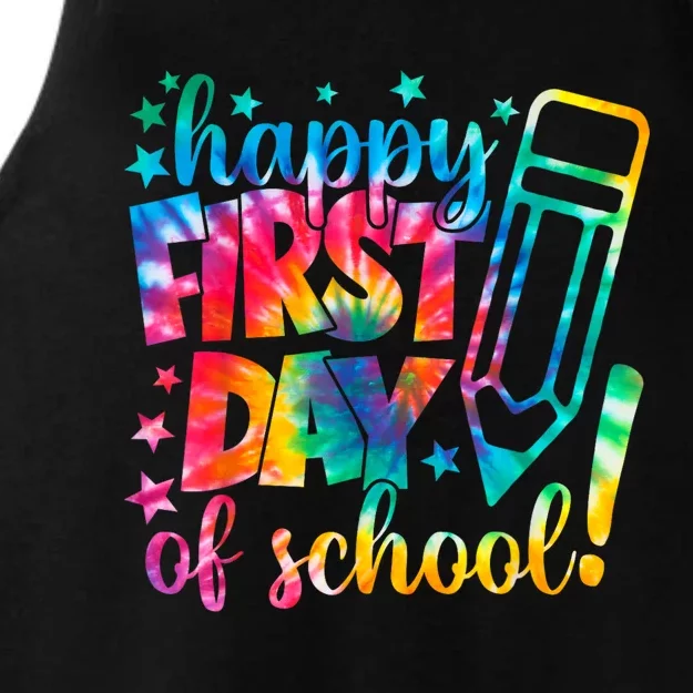 Tie Dye Happy First Day Of School Back To School Teacher Kids Ladies Tri-Blend Wicking Tank