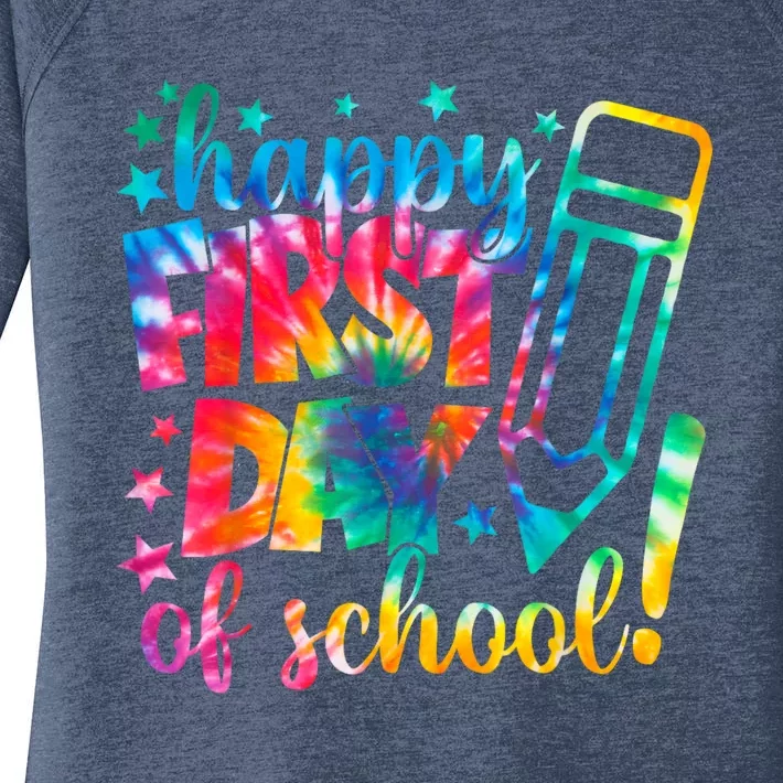 Tie Dye Happy First Day Of School Back To School Teacher Kids Women's Perfect Tri Tunic Long Sleeve Shirt