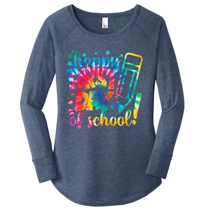 Tie Dye Happy First Day Of School Back To School Teacher Kids Women's Perfect Tri Tunic Long Sleeve Shirt