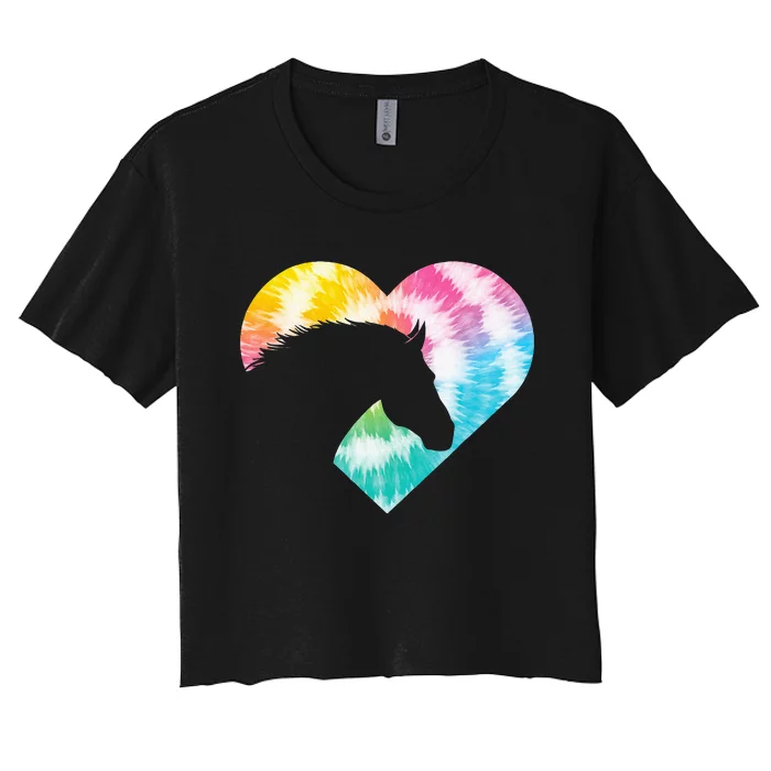 Tie Dye Horse Heart Shaped Animal Lover Horseback Rider Women's Crop Top Tee