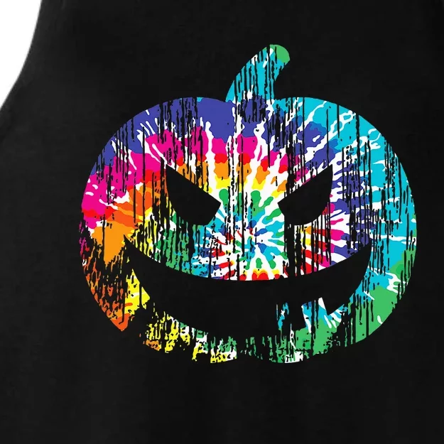 Tie Dye Halloween Jack O Lantern Spooky Pumpkin Ladies Tri-Blend Wicking Tank