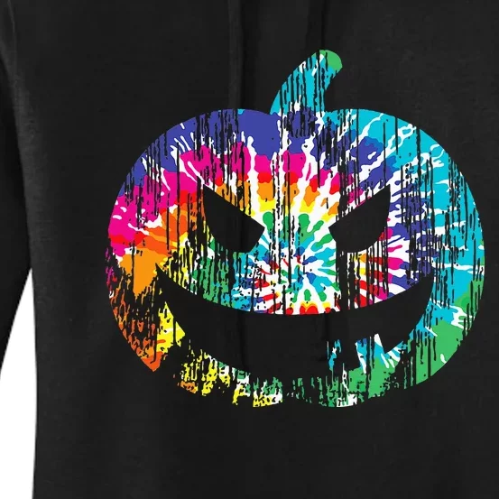 Tie Dye Halloween Jack O Lantern Spooky Pumpkin Women's Pullover Hoodie