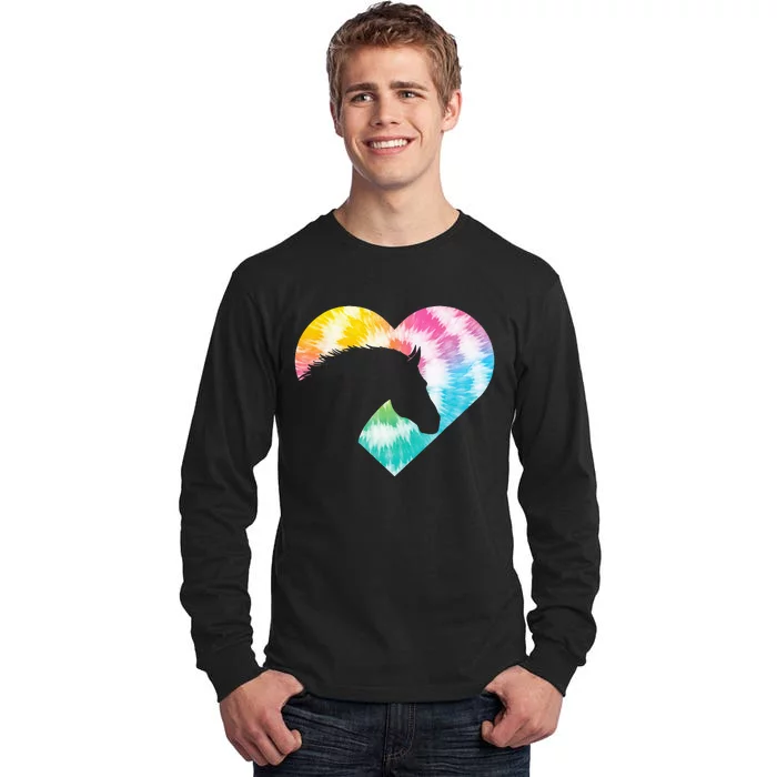 Tie Dye Horse Heart Shaped Animal Lover Horseback Rider Tall Long Sleeve T-Shirt