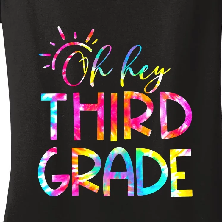 Tie Dye Hello 3rd Third Grade Teacher Student Back To School Women's V-Neck T-Shirt