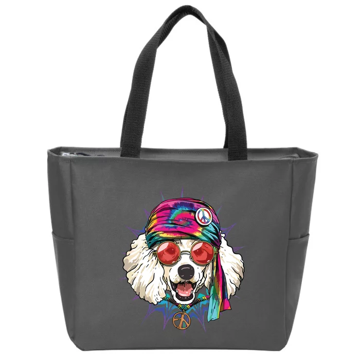 Tie Dye Hippie Poodle Hippiness Peace Love Dog Zip Tote Bag