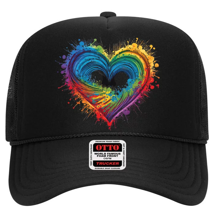 Tie Dye Heart Valentines Day Graphic Design High Crown Mesh Trucker Hat