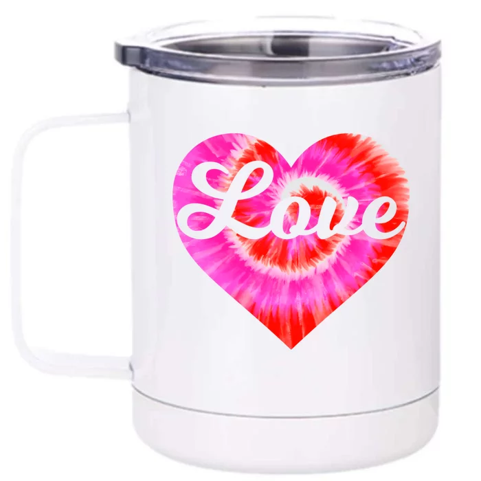 Tie Dye Heart Valentine's Day Love Script Gift Front & Back 12oz Stainless Steel Tumbler Cup