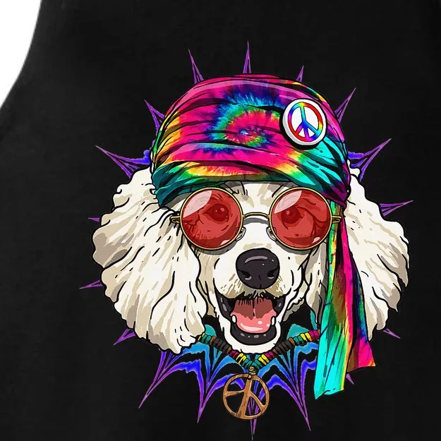 Tie Dye Hippie Poodle Hippiness Peace Love Dog Ladies Tri-Blend Wicking Tank