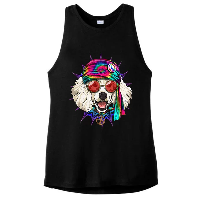 Tie Dye Hippie Poodle Hippiness Peace Love Dog Ladies Tri-Blend Wicking Tank