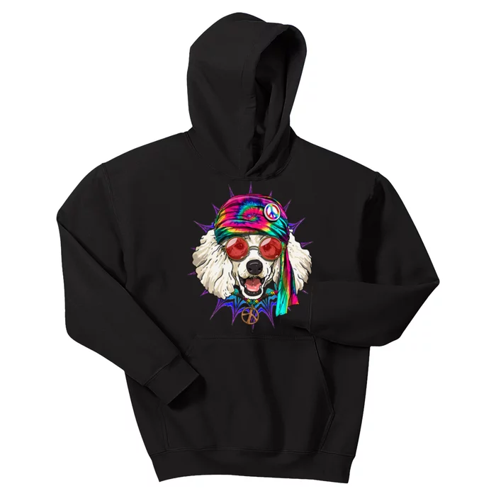 Tie Dye Hippie Poodle Hippiness Peace Love Dog Kids Hoodie