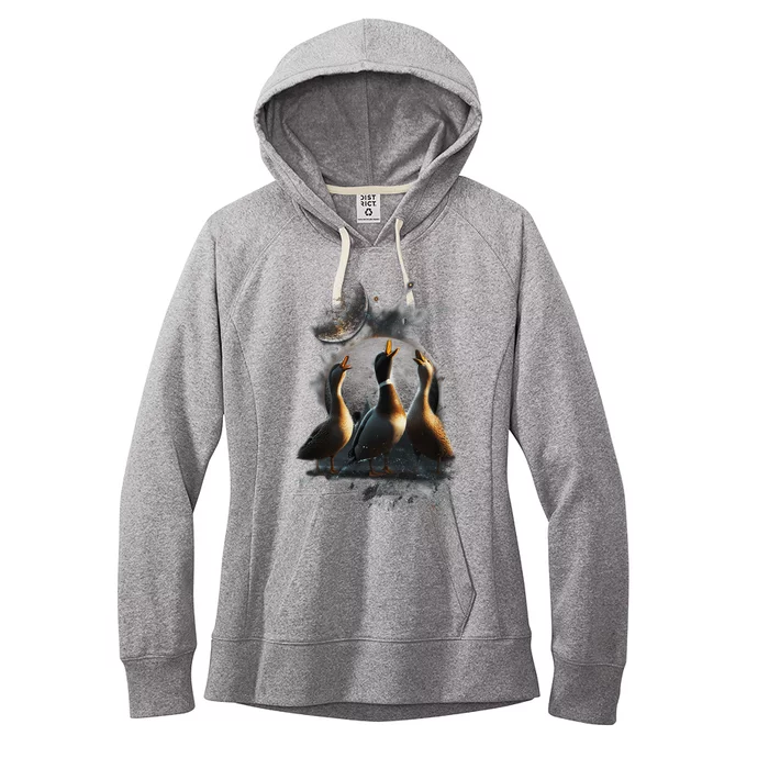 Three Ducks Howling At The Moon Funny Pet Parody Duck Women's Fleece Hoodie