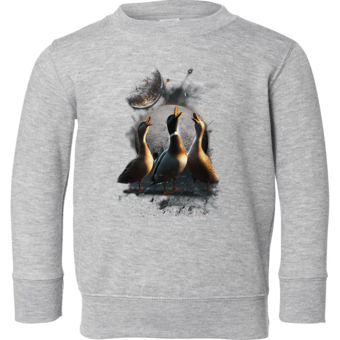 Three Ducks Howling At The Moon Funny Pet Parody Duck Toddler Sweatshirt