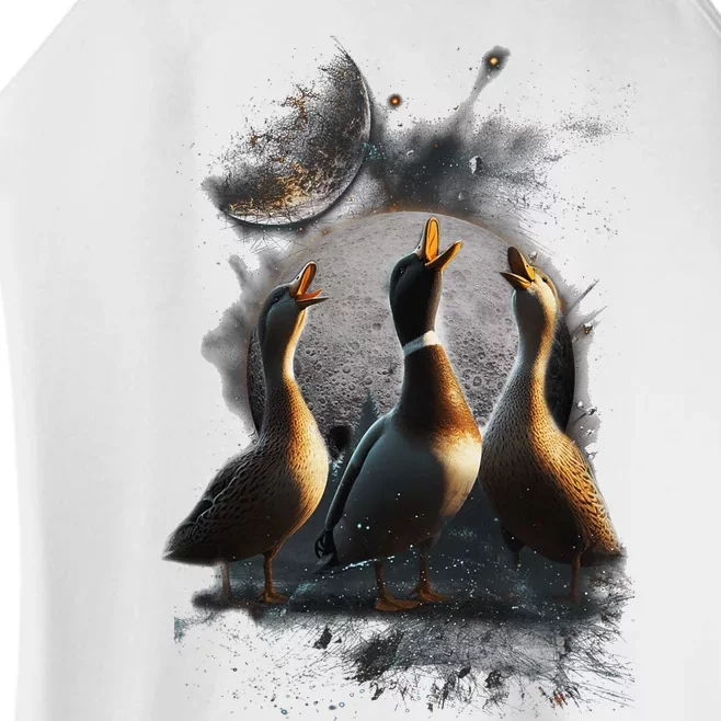 Three Ducks Howling At The Moon Funny Pet Parody Duck Women’s Perfect Tri Rocker Tank