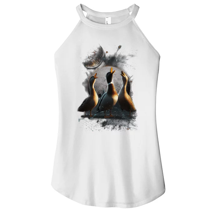 Three Ducks Howling At The Moon Funny Pet Parody Duck Women’s Perfect Tri Rocker Tank